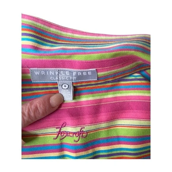 FOXCROFT multicolor striped wrinkle free shirt blouse top tunic classic size 6 - Picture 4 of 7
